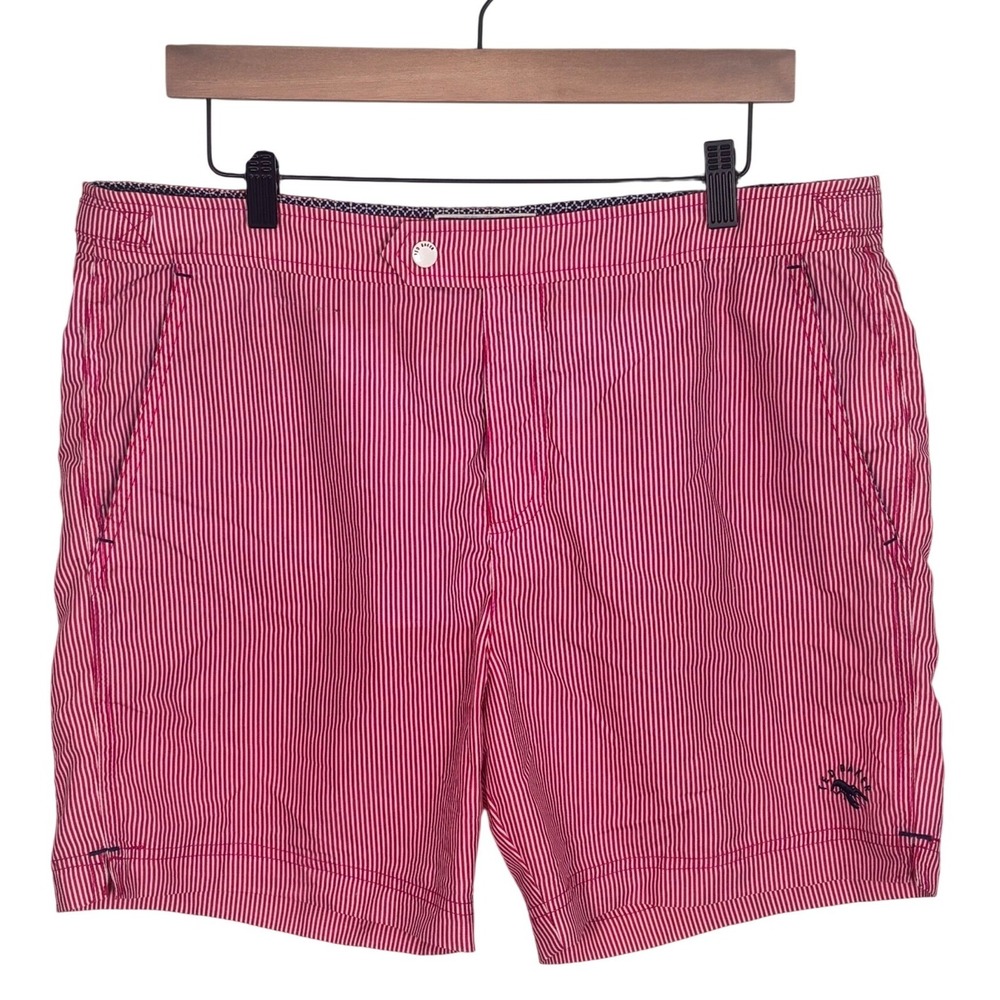 Ted‎ Baker Mens Swimsuit Trunks Pink White Striped Sz 4 Large Shorts Lobster